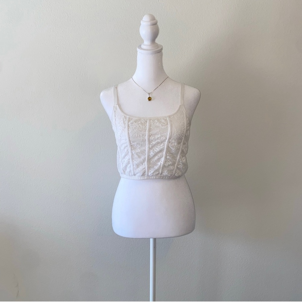 Coquette White lace Cami Tank Top. Size Medium